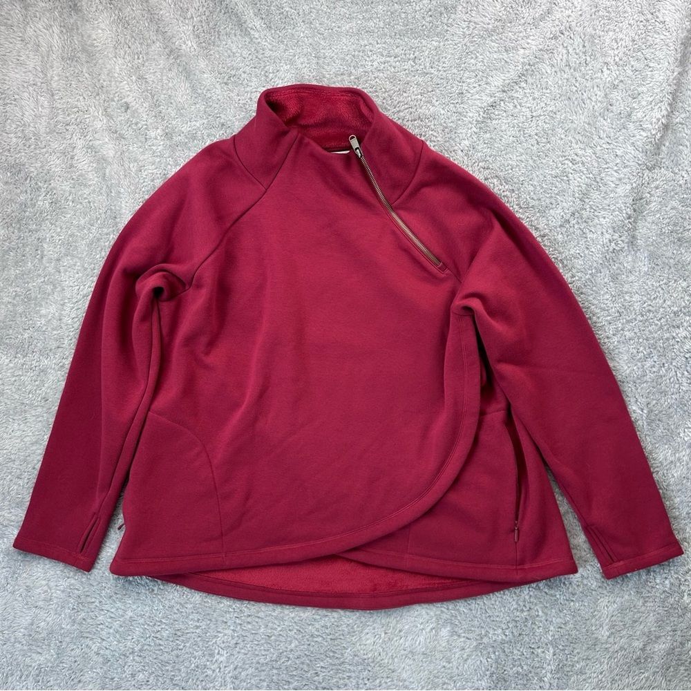 Athleta Cozy Karma Asym Pullover Sweatshirt Decadent Red Soft Cozy Sz 1X
